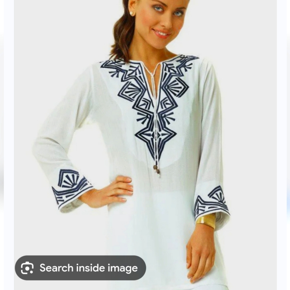 Barbara Gerwit beaded WHITE/BLACK  coverup/tunic/mini dress M